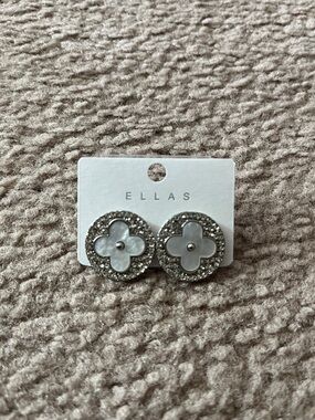 Ella Silver & White Floral Crystal Stud Earrings